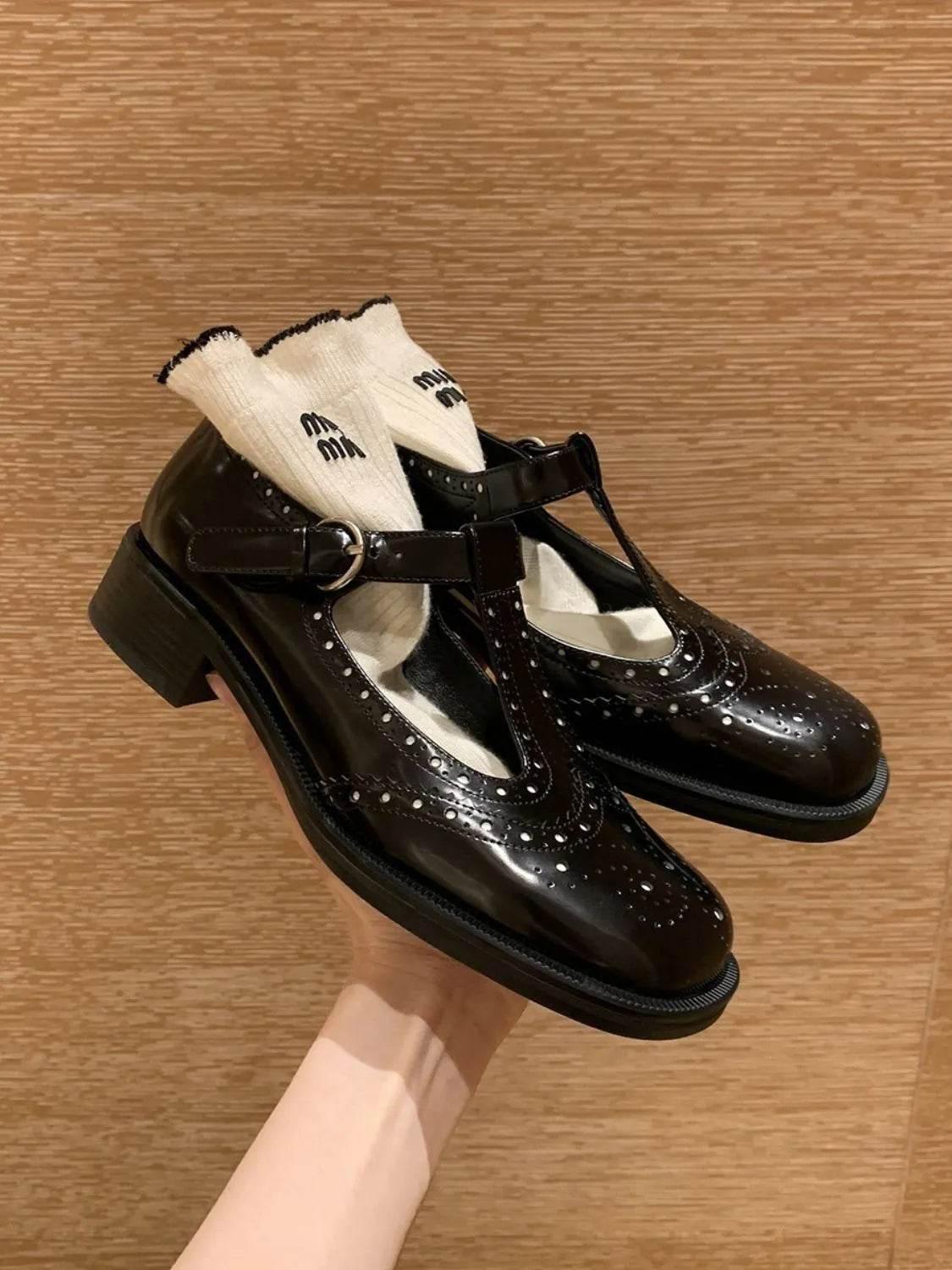 Round Toe Block Heels Loafers - Valley Mimosa