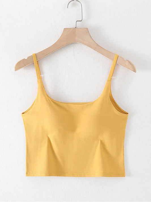 Scoop Neck Cropped Cami with Chest Pads - Valley Mimosa