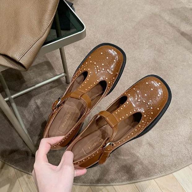 Round Toe Block Heels Loafers - Valley Mimosa