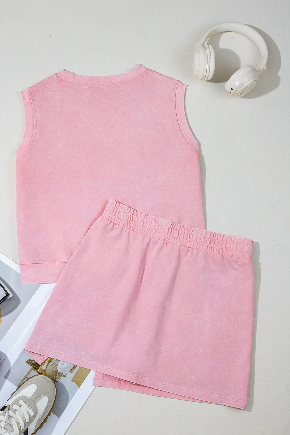 Mineral Wash Cotton Tank Top and Slit Skort Set - Valley Mimosa