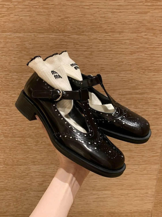 Round Toe Block Heels Loafers - Valley Mimosa