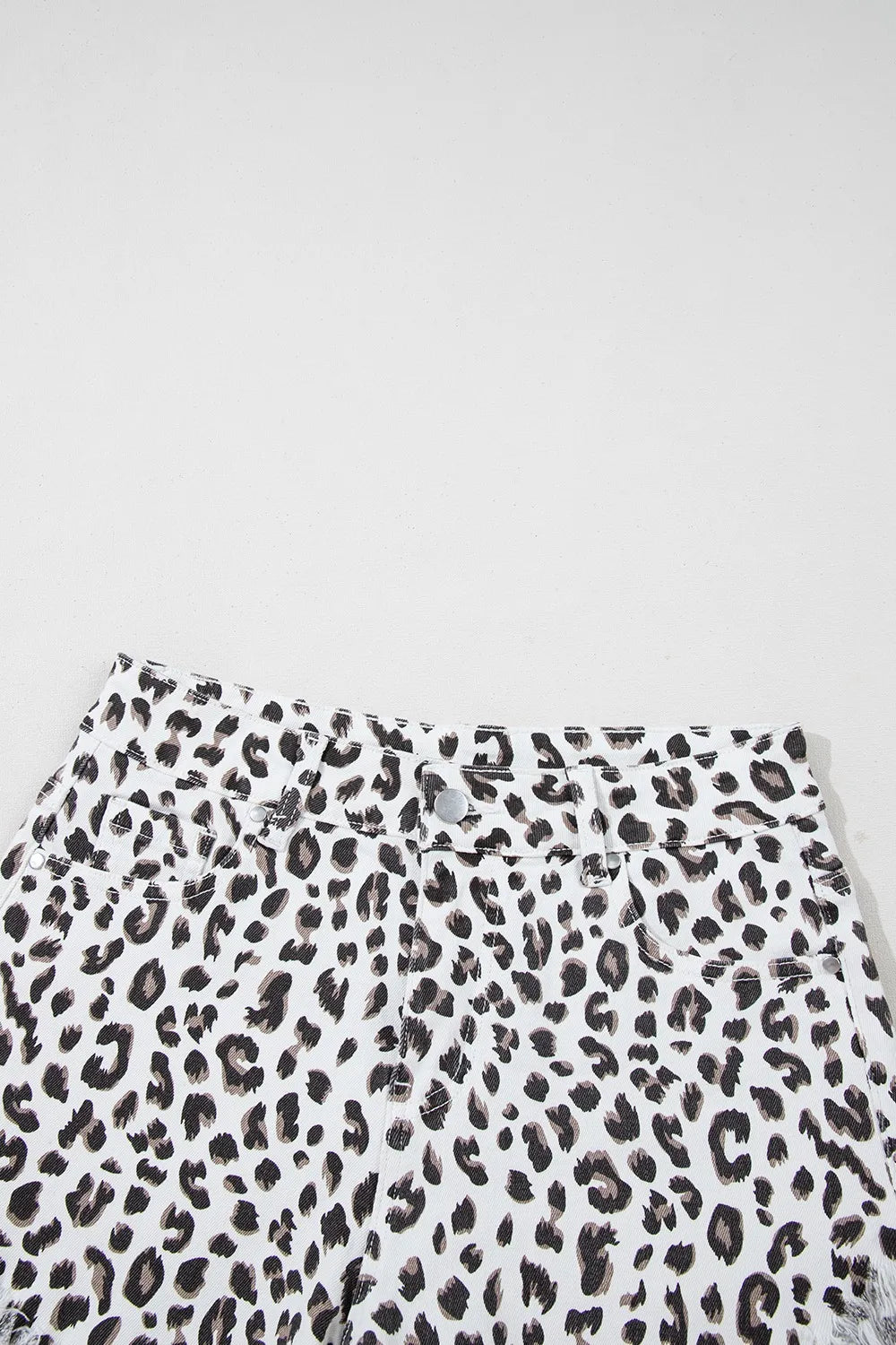 Leopard Frayed Hem Denim Shorts - Valley Mimosa