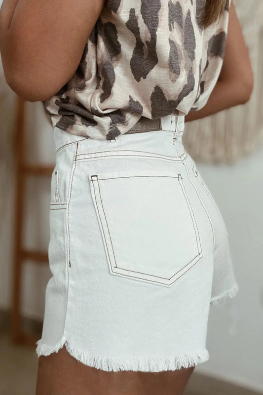 Raw Hem High Waist Denim Shorts - Valley Mimosa
