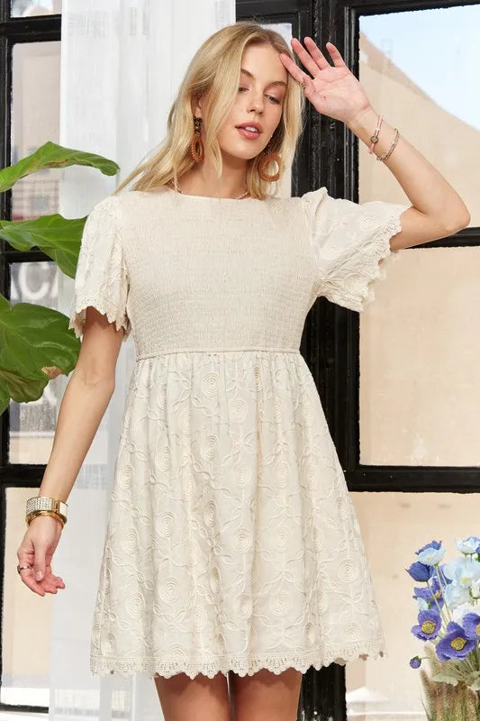 ADORA Rround Neck Crinkle Babydoll Dress - Valley Mimosa