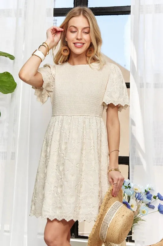 ADORA Rround Neck Crinkle Babydoll Dress - Valley Mimosa