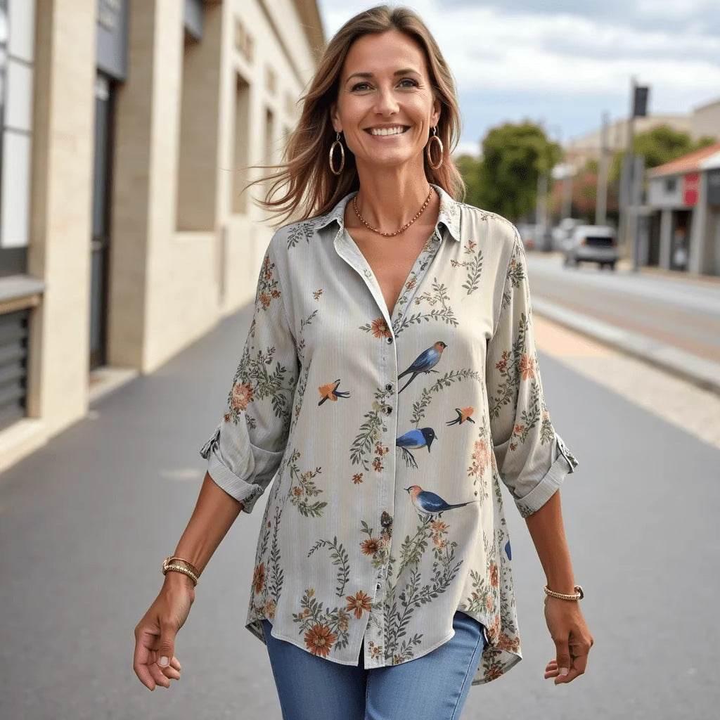 Women's Drop-shoulder Sleeve 3D Digital Printing Shirt - Valley Mimosa
