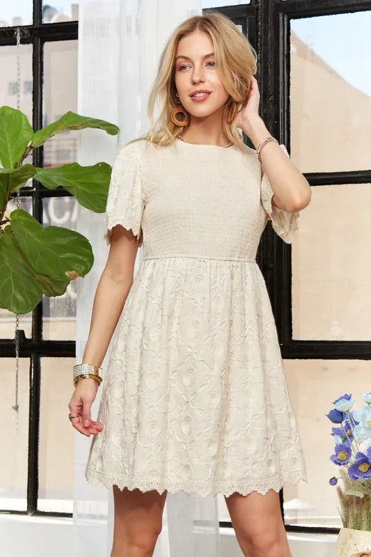 ADORA Rround Neck Crinkle Babydoll Dress - Valley Mimosa