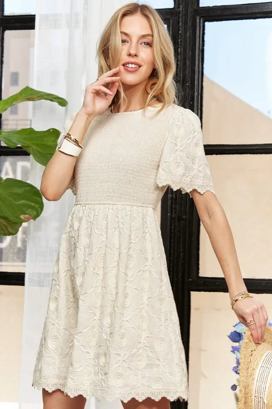 ADORA Rround Neck Crinkle Babydoll Dress - Valley Mimosa