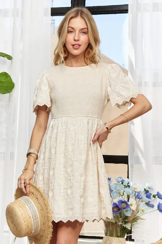 ADORA Rround Neck Crinkle Babydoll Dress - Valley Mimosa
